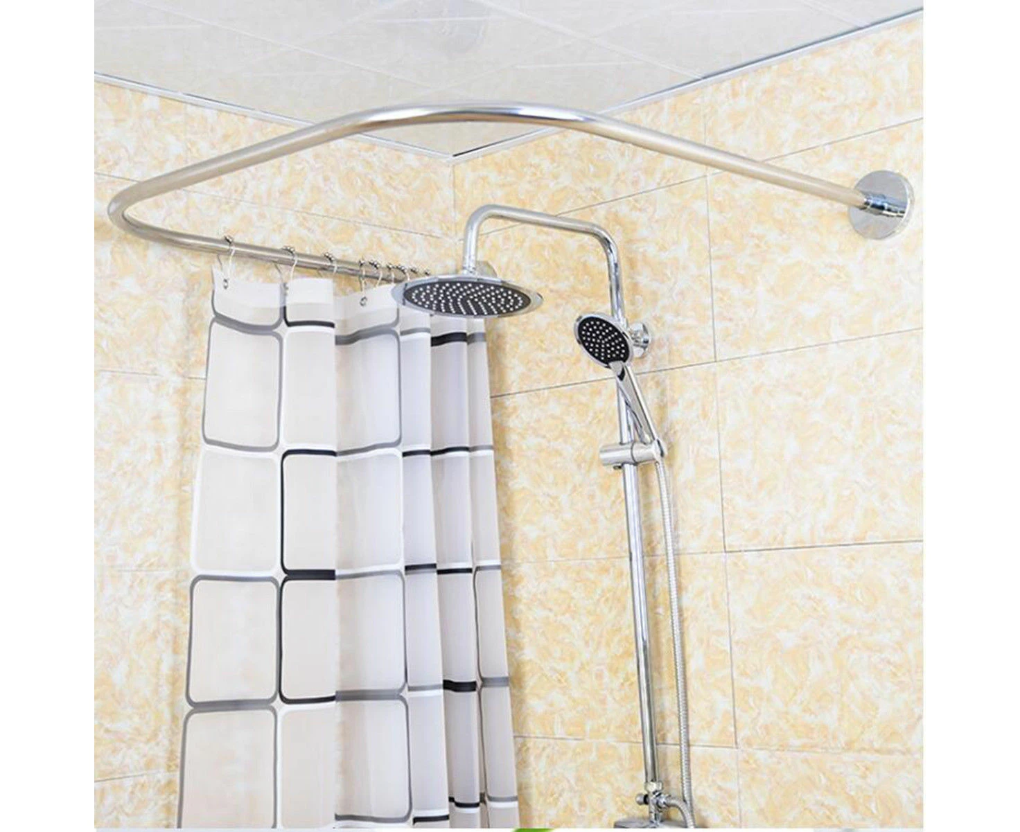 U shaped Shower Curtain Rod Pole 304 Stainless Steel Bath Pole +Shower Curtain