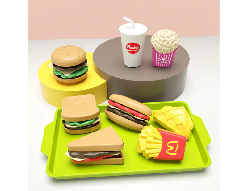 1 Set Detachable Doll House Hamburger Non-fading Anti-impact Miniature Hamburger Chips Sandwich Toy for Kindergarten- 1 Set