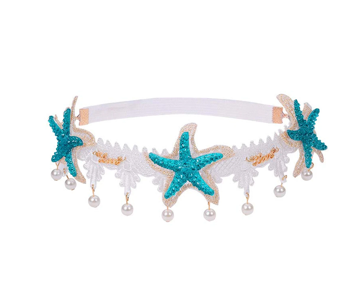 Headband Mermaid Starfish Hairbands Bohemia Wedding Flower Ocean Starfish Shell Lace Headband Elastic