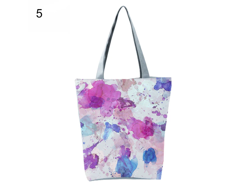 Bestjia Great Craftmanship Smooth Zipper Shoulder Bag Reusable Vivid Flower Print Roomy Book Tote Bag for Daily Life - 5