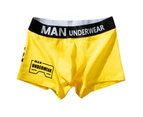 Men Boxers U Convex Breathable Letter Print Stretchy Elastic Band Anti-septic Soft Sweat Absorption Men Underpants for Daily Wear - Yellow