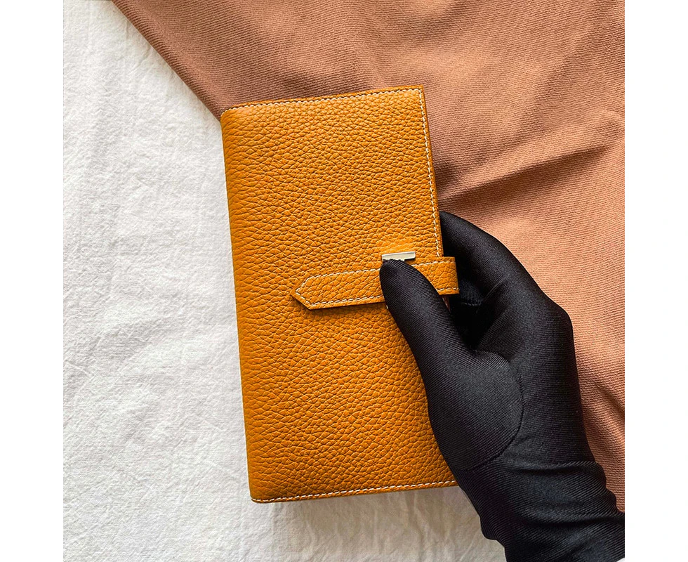 Genuine Leather Long Purse Unisex Luxury Design Cowhide Wallet Famous Brand Phone Bag Fashion Hasp Women Clutch Money Bag—Orange