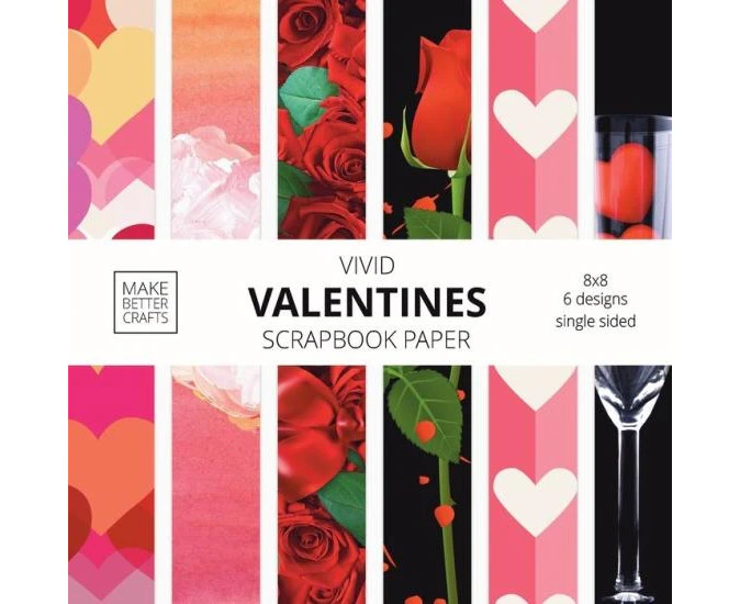 Vivid Valentine Scrapbook Paper 8x8 Cute Designer Patterns for Decorative Art DIY Projects Homemade Crafts Cool Art Ideas by Make Better Crafts