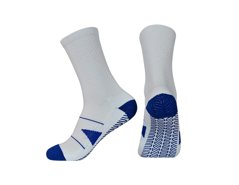 aerkesd 1 Pair Unisex Sports Socks Anti Slip Color Block Mid Tube Moisture Absorption Elastic Opening Football Yoga Socks for Autumn Winter-White - White