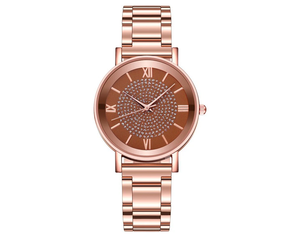 Women Watches Luxury Rhinestones Rose Gold Ladies Wrist Watches Women Bracelet Watch For Female Clock Relogio Feminino - brown