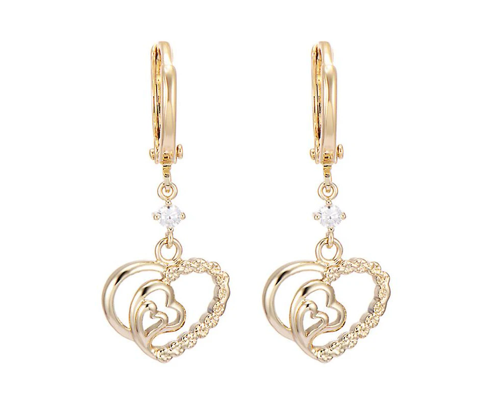 1pair Women Zircon Earrings Simple Multi Heart Shape Hollow Hanging Ear Rings Ear Studs Jewelry Decor (gold)