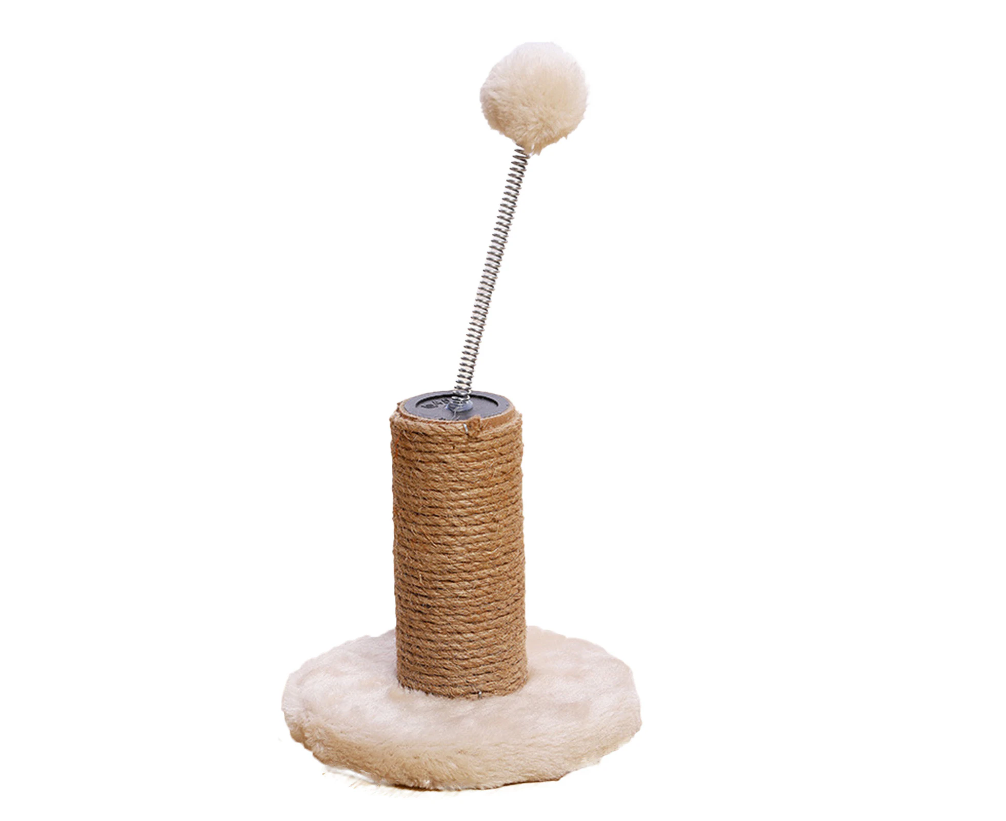 Leiou Kitten Scratch Toy Spring Cat Teaser Ball Grinding Claw Pet Toy Cat Scratching Post Sisal Toy Cat Supplies-Beige