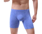 U Convex Men Underpants Solid Color Shorts Seamless Mid Waist Boxer Panties for Daily Wear - Blue