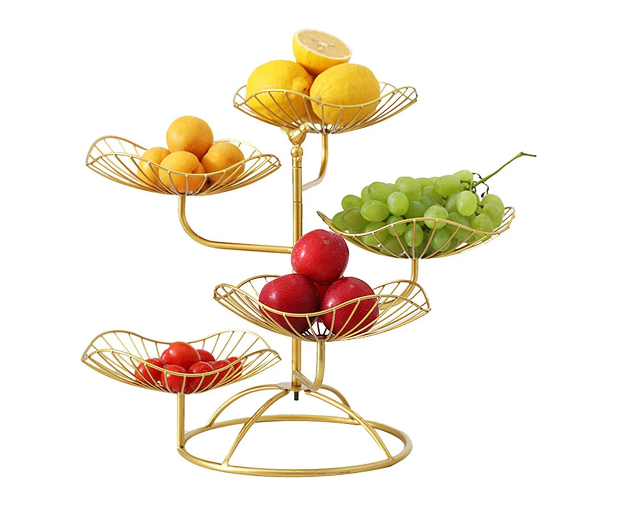 Fruit Baskets Metal Fruit Stand 5-Tier Hollow Fruit Bowls on the Worktop Gold