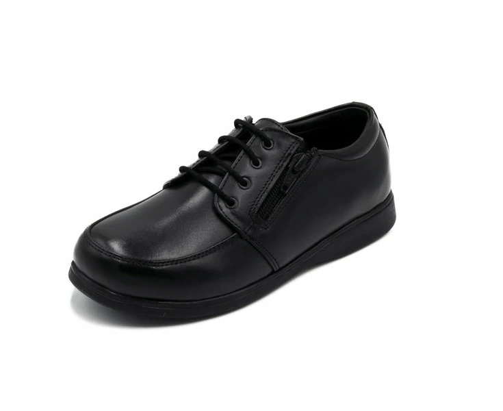 Legacy Boys Leather School Shoes  Black Lace-Up with Side Zip