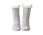 aerkesd 1 Pair Vertical Stripe Non-Slip Silicone Knitted Socks Middle Tube Fleece Lined Women Warm Snow Socks for Christmas-Light Grey - Light Grey