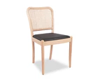 Vika Rattan Dining Chair Natural Frame Black Upholstered Seat