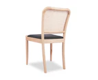 Vika Rattan Dining Chair Natural Frame Black Upholstered Seat