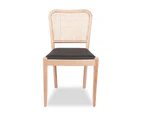 Vika Rattan Dining Chair Natural Frame Black Upholstered Seat