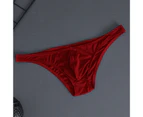 Men Briefs Ice Silk Thin Stripe Solid Color U Convex Inside Wearing Sexy Quick Dry Thong Panties Underpants for Sleeping - Red