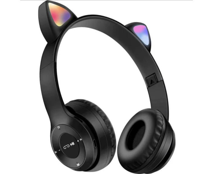 Children's Bluetooth 5.0 Cat Ear Headset Foldable Head-mounted Stereo Wireless Headset with Microphone LED Light and Volume Control Support FM Radio