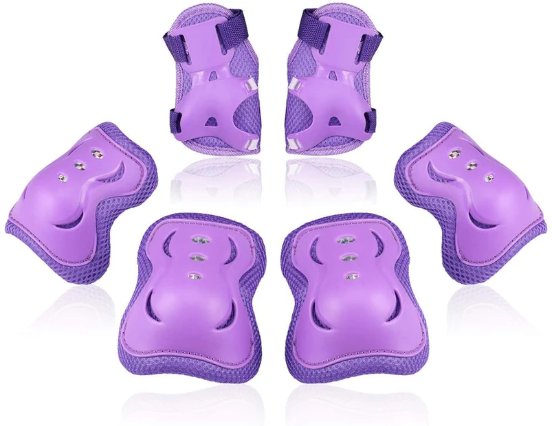 Protective Gear,Six-Piece Children'S Roller Skating Protective Gear - Purplekids/Youth Knee Pad Elbow Pads Guards Protective