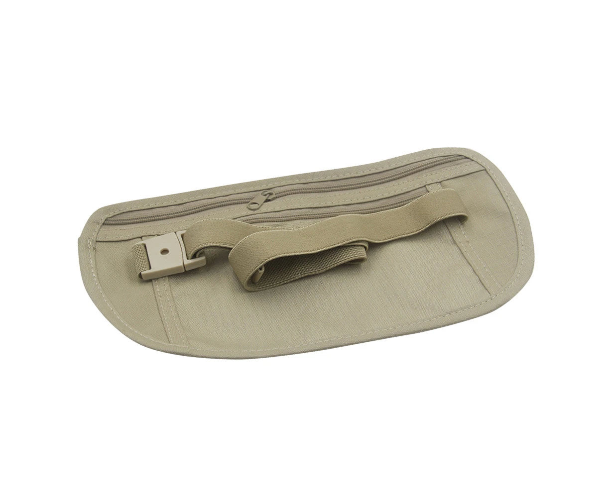 qyu Outdoor Waist Belt Bag Travel Anti-theft Invisible Phone Passport Cash PouchKhaki