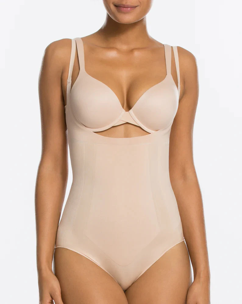 Ambrielle Beige Women's Size 1X Plus Shapewear Open Bust Body Suits