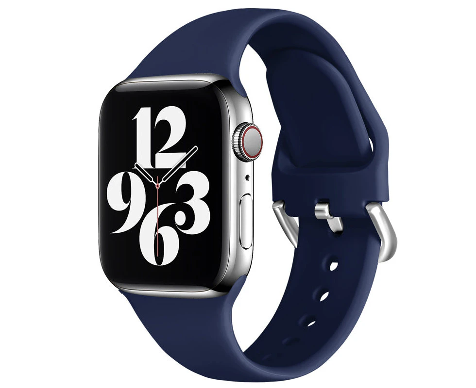 Marge Plus Silicone Sport Replacement Strap with Classic Clasp for iWatch Series 7 SE 6 5 4 3 2 1 -NavyBlue