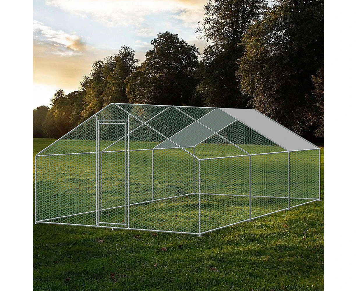 riin Large Walk-in Chicken Coop Outdoor Run Metal Shed Cage Pen Hen House Rabbit Hutch Ferret Chook Guinea Pig with Roof Cover 3x6x2m