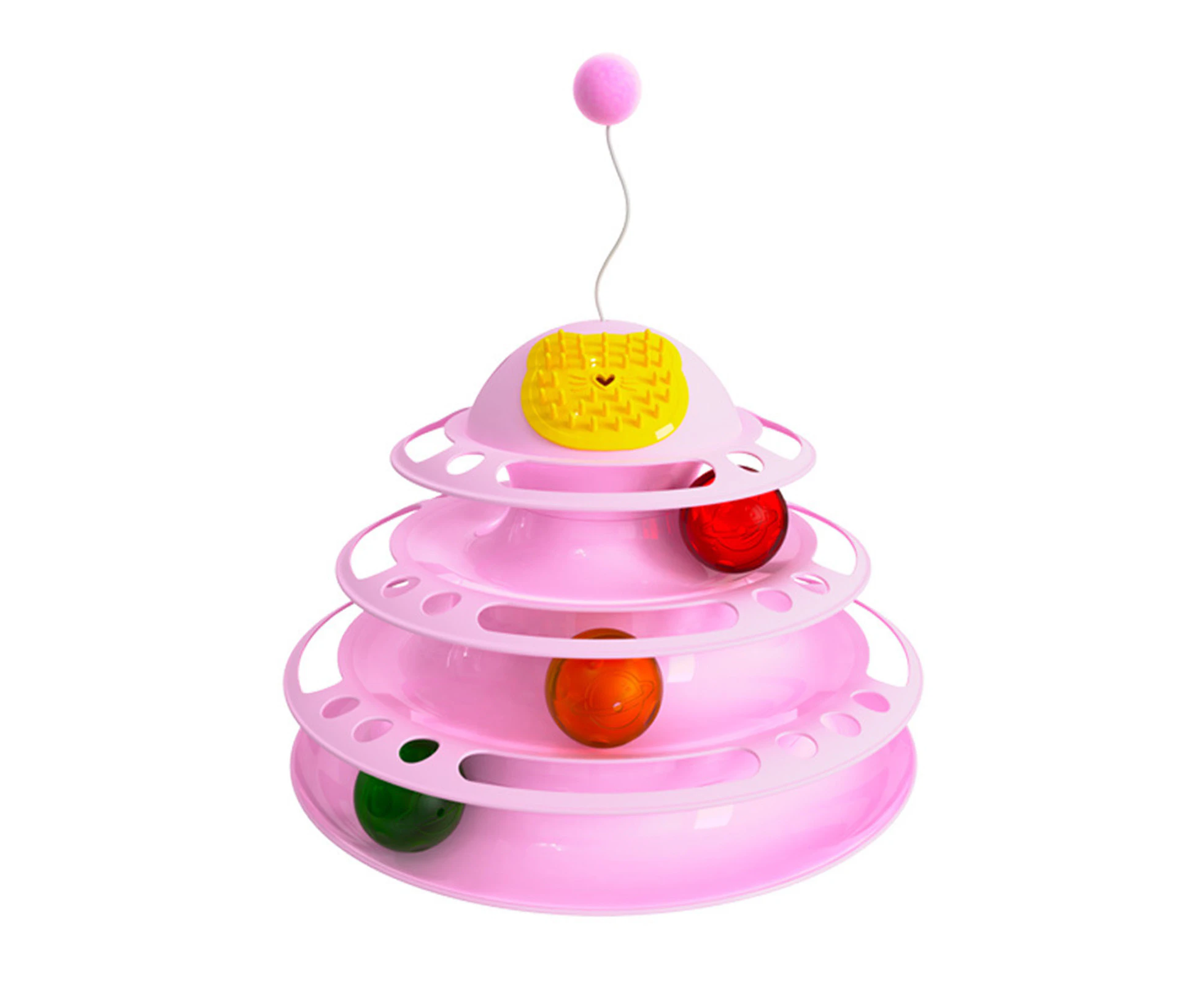 Leiou Cat Toy Built-in Balls Relieve Boredom Convenient Three Layers Rub Pet Cat Tracks Disc Intelligence Amusement Tool for Kitty -Pink