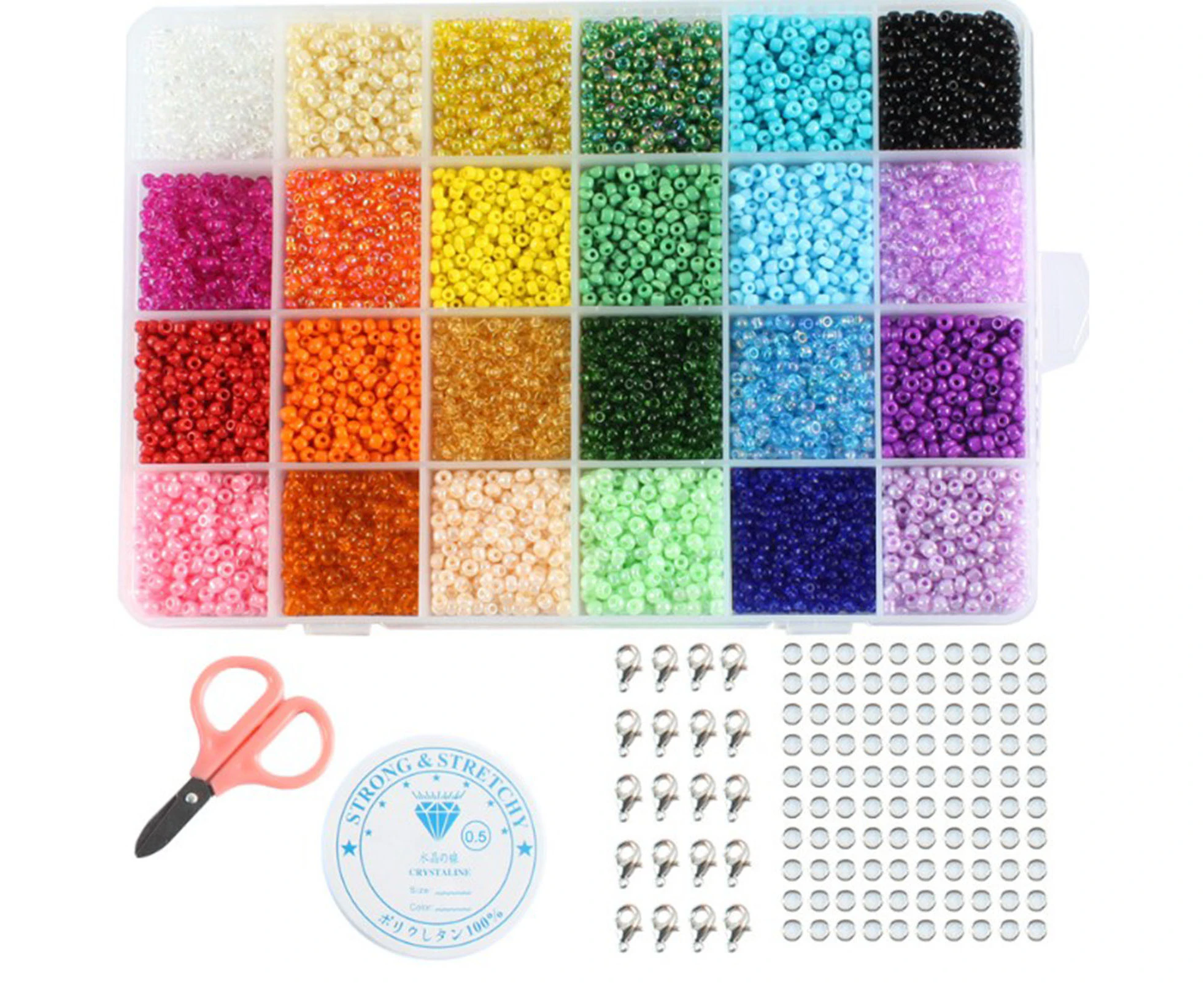 24 Grids 3Mm Glass Seed Beads Set With Scissors Lobster Clasp Stretch Thread Diy Handcraft Seed Beads Kit For Making Jewelry