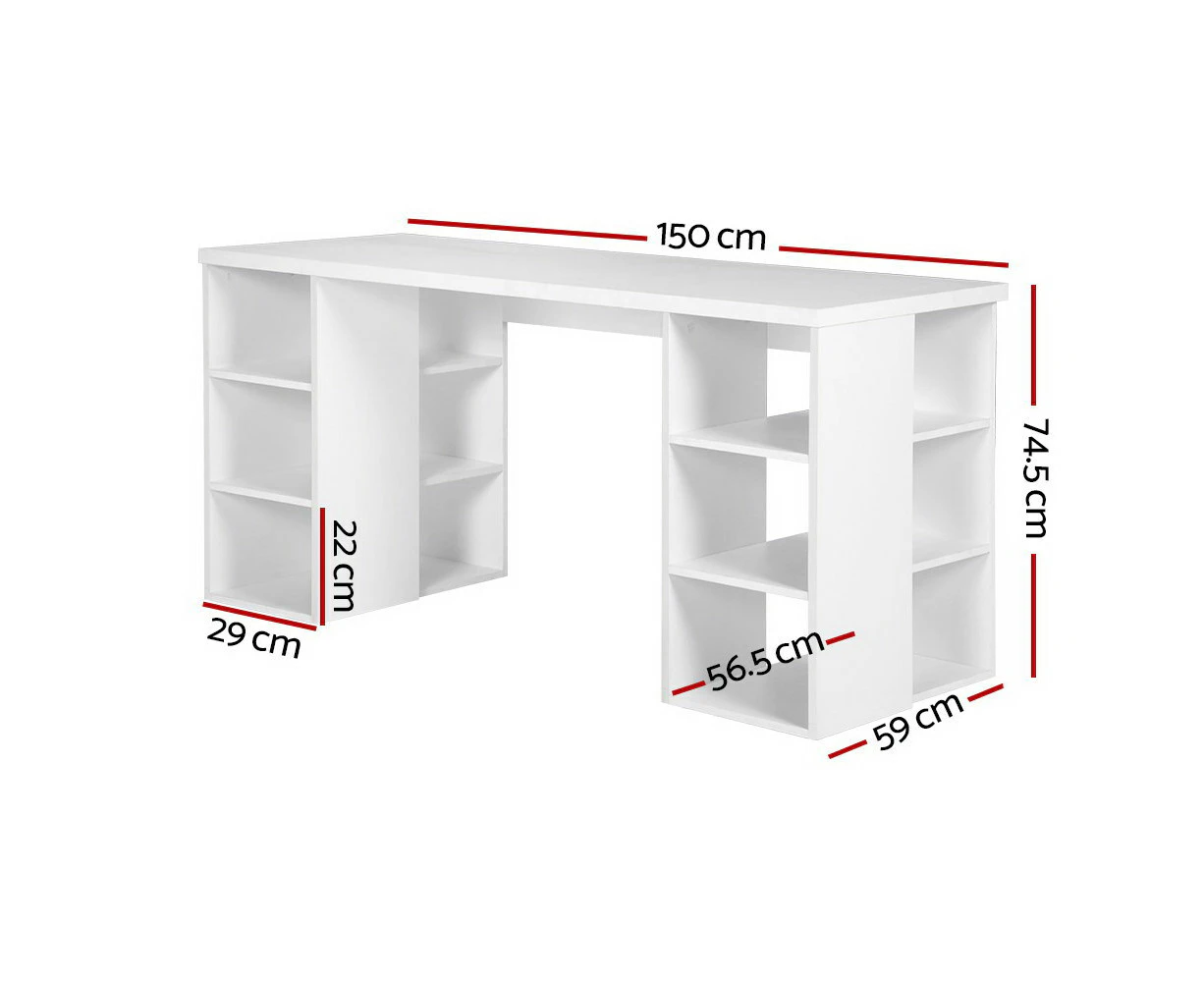 3 Level Desk with Storage & Bookshelf - White