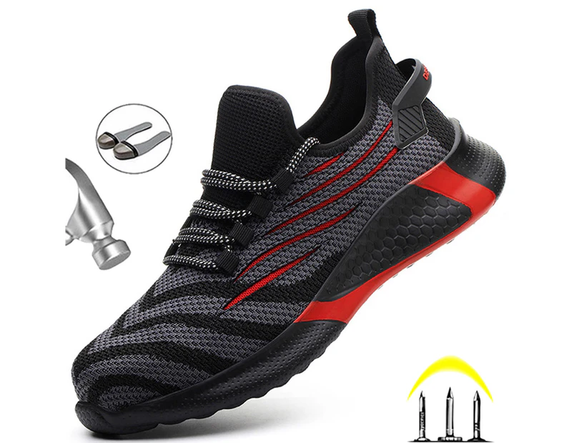 Women Safety Shoes For Anti-Smashing Steel Toe Boots Construction Security Work Sneakers Footwears Red