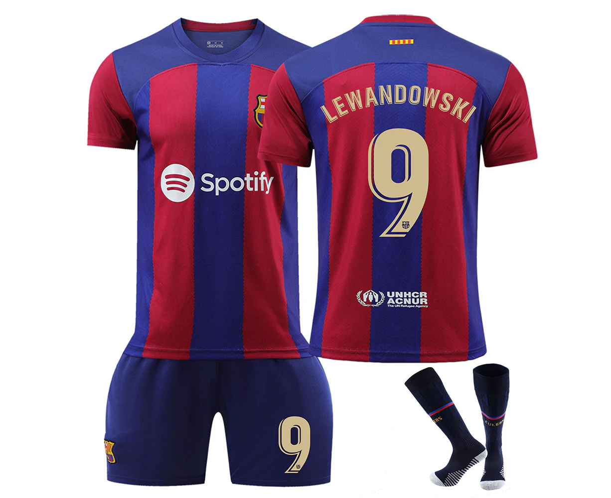 2324 New Barcelona Football Jersey Kit Boys Men's Football Shirt Soccer Jersey Training Set With Socks Lewandowski 9