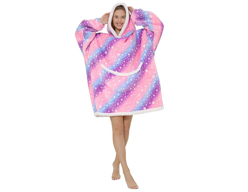 Oversized Wearable Blanket Sherpa Fleece Hoodie Sweatshirt Blanket for Adults - Purple