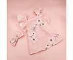 Pet Dog Dress Extra Soft Breathable Exquisite Pattern Sleeveless Washable Dress-up Cotton Floral Print Dog Dress with Bow-knot Headwear Pet Supplies-M Pink