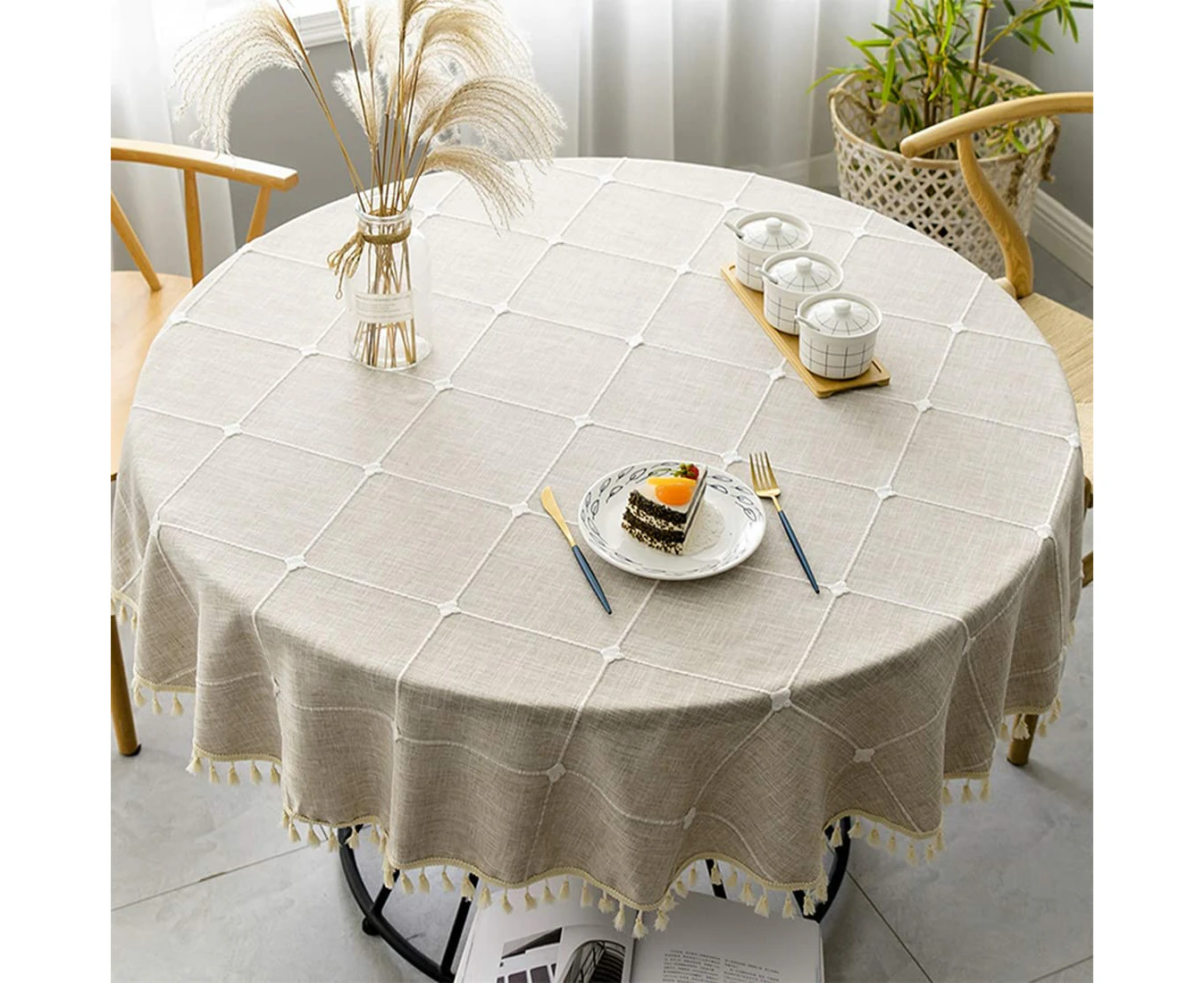 Waterproof Tablecloths for Round Tables Wrinkle Free Stain Resistant Outdoor Table Cover for Party Dining Round Tablecloths Brown 55 Inch