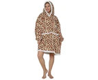 Oversized Wearable Blanket Sherpa Fleece Hoodie Sweatshirt Blanket for Adults - Leopard
