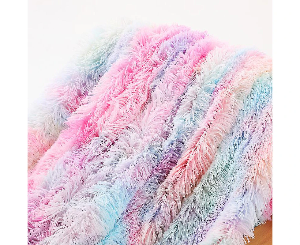 Tie-dye Double-layer Shaggy Blanket Rainbow Sofa Comfort Blanket Lunch Blanket Good Gift Blanket - light colors