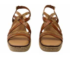 Lola Canales Cathy Womens Spanish Leather Wedge Sandals - Tan