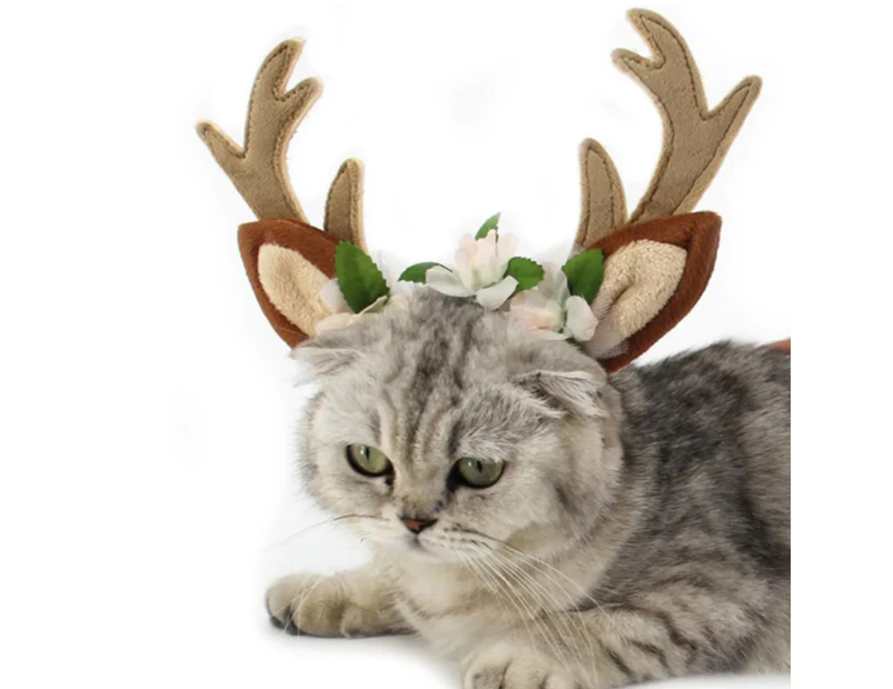 -m-Pet Christmas Deer Horn Hair Band Floral Decoration Xianqisen Headwear Party Festivals Cat Dog Headband