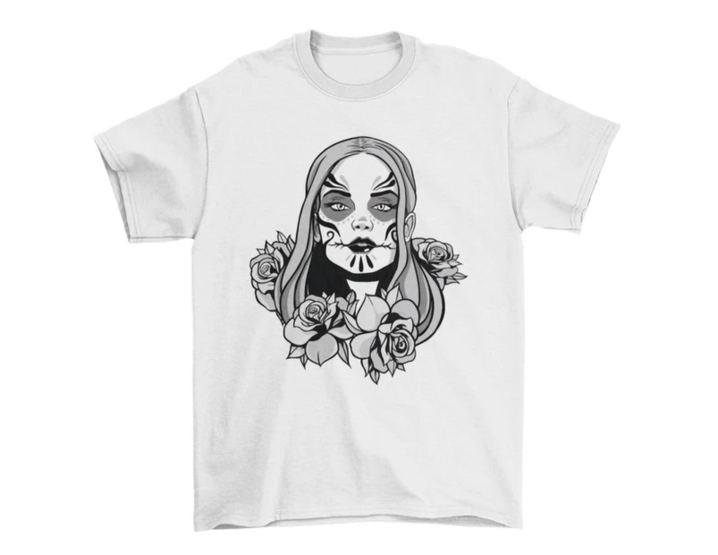 Catrina Woman Graphic Tee Shirt - Mexican Folk Art Design T-Shirt - Clear