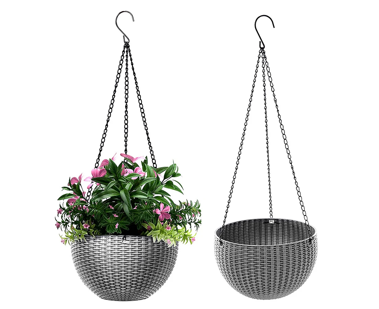 Landen Rattan Hanging Plant Pots Flower Baskets Hanger Self Holder Wall M