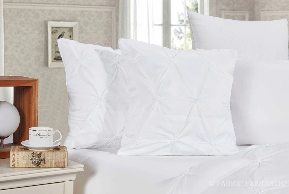 Fabric Fantastic Pair of Diamond Pintuck European/Standard Queen/King Pillowcases/Cushion Covers - White