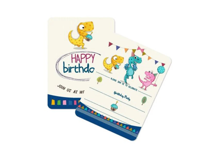 8Pcs Invitation Card Dinosaur Party Supplies Tableware Kids Children Birthday Decoration