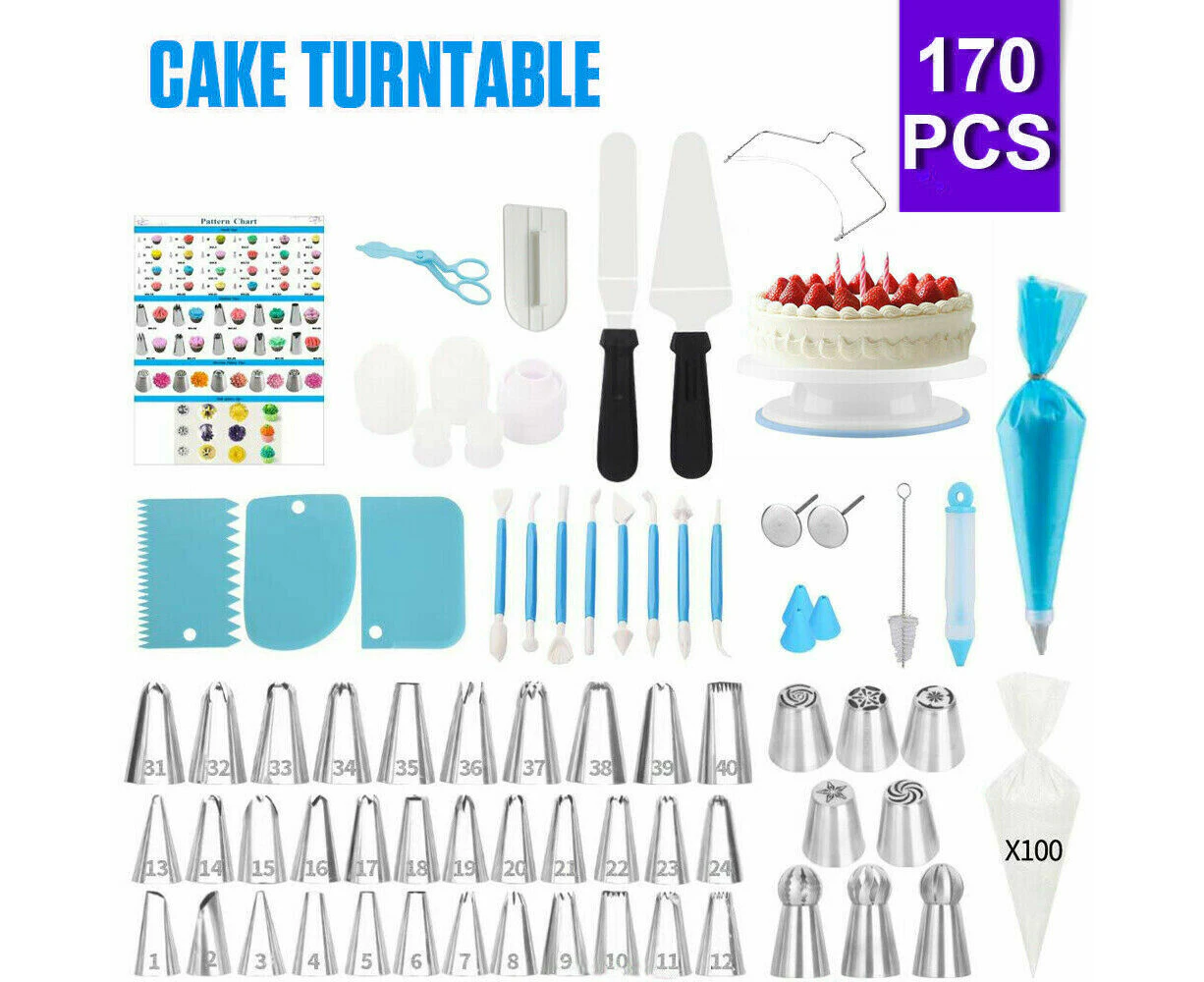 170pcs Cake Decorating Kit Turntable Rotating Baking Flower Icing Piping Nozzles