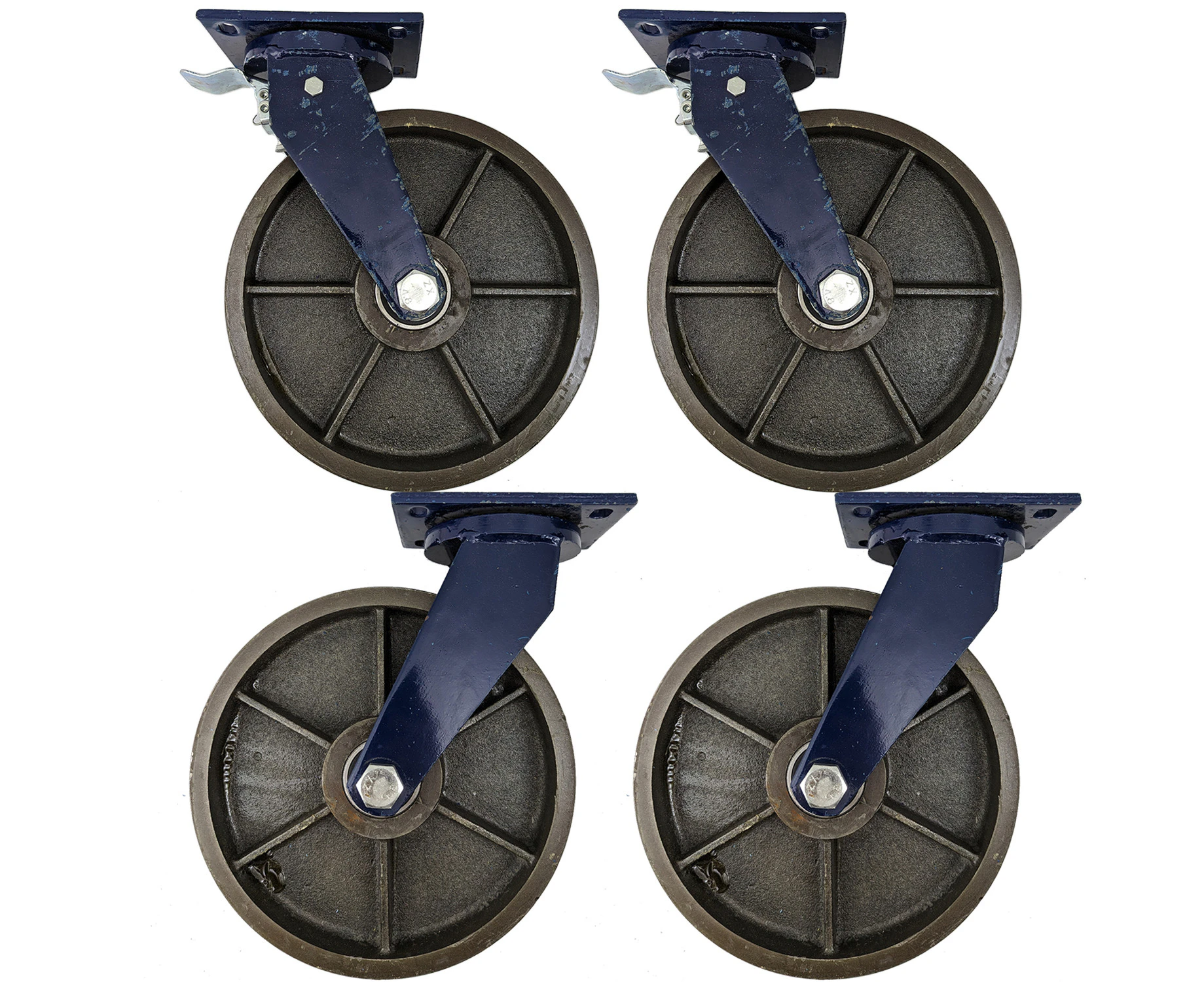 riin 4pcs Set 12inch Super Heavy Duty Caster Wheel Industrial Castor All Metal 2 Swivel&lock + 2 Swivel High Temperature Use 3000KG ea Capacity 370MM High