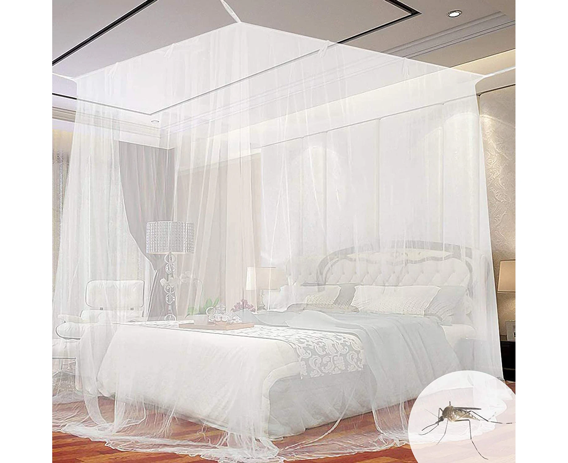 Square Bed Mosquito Net, Universal Square Mosquito Net, Suitable for Most Types of Beds, Effective Mosquito Protection- White (200 * 200 * 190cm)