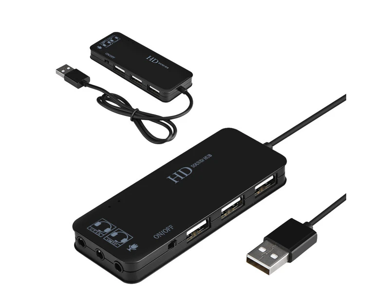 7.1 Channel USB2.0 Hub External Sound Card Audio Adapter Headphone Mic Converter - Black