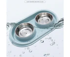 BLUE--Double Dog Cat Food Bowls, Stainless Steel Pet Bowls Dog Water Bowls ，No-Spill Non-Skid