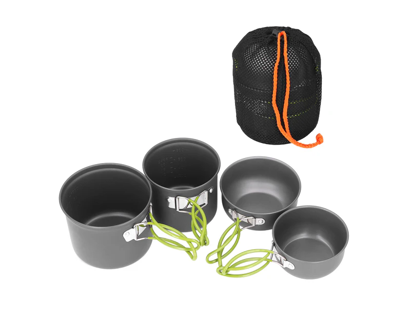 4Pcs Camping Pot Kit Multi Layers Anti Scalding Design Camping Cookware Mess Kit With Folding Handle For Hiking Outdoor