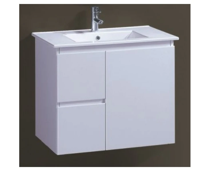 Slimline 900W*360mm Bathroom Wall Hung White Vanity  & Basin Ceramic Top Finger Pull 1 Tap Hole Left Hand Drawer