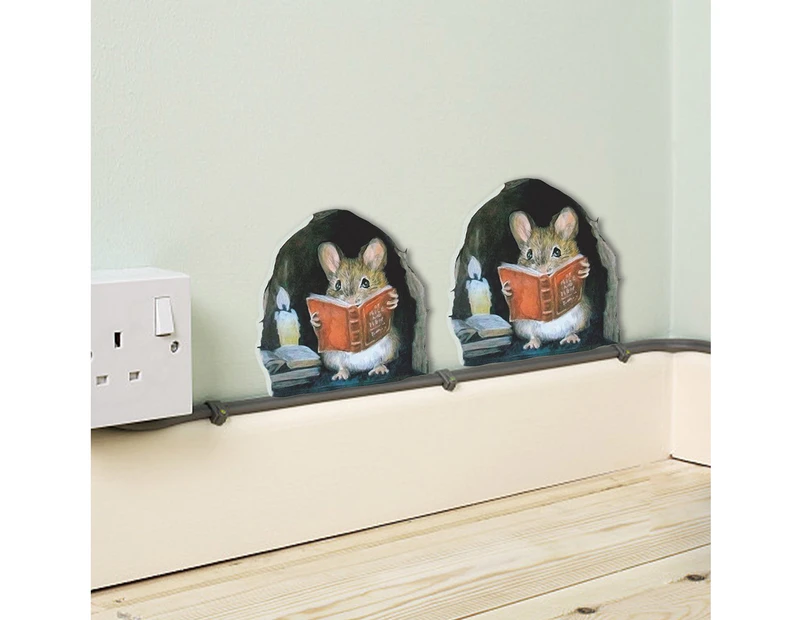3D Wall Stickers | Realistic Reading Mouse Hole Wall Sticker | 3Pcs Cartoon Mouse In A Hole Wall Decal, Fun Art Animal Stickers