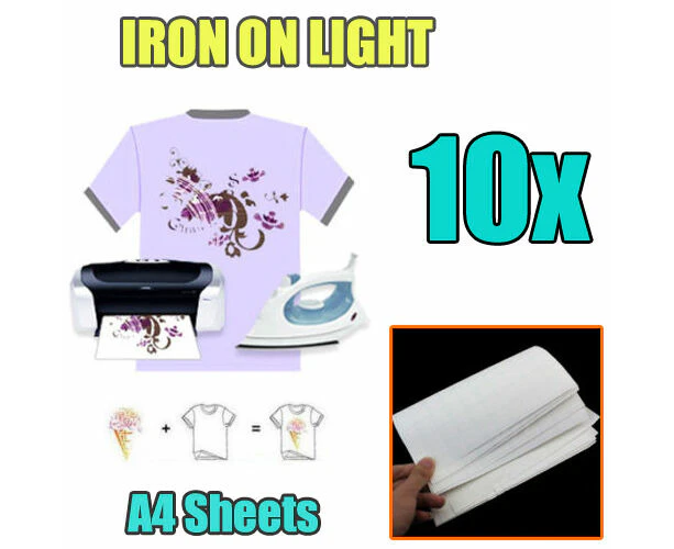 10/20/50/100 Sheets A4 Iron Heat Transfer Paper For Light Cotton T Shirt